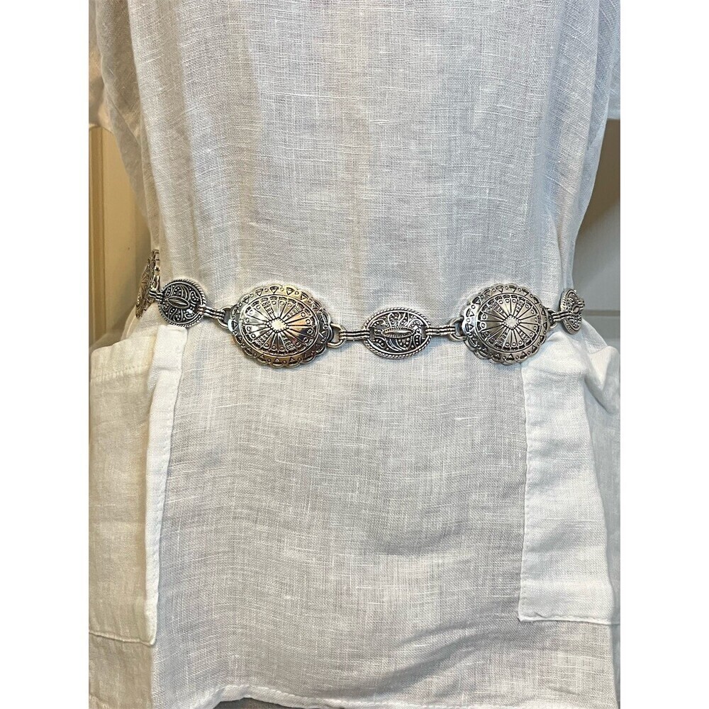 Cowgirl Western Concho Boho Chain Belt Silver Oval Disc Adjustable Hippie Gypsy - Picture 7 of 11